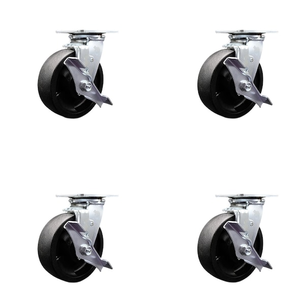 6 Inch Glass Filled Nylon Swivel Caster Set with Ball Bearings and Brakes SCC